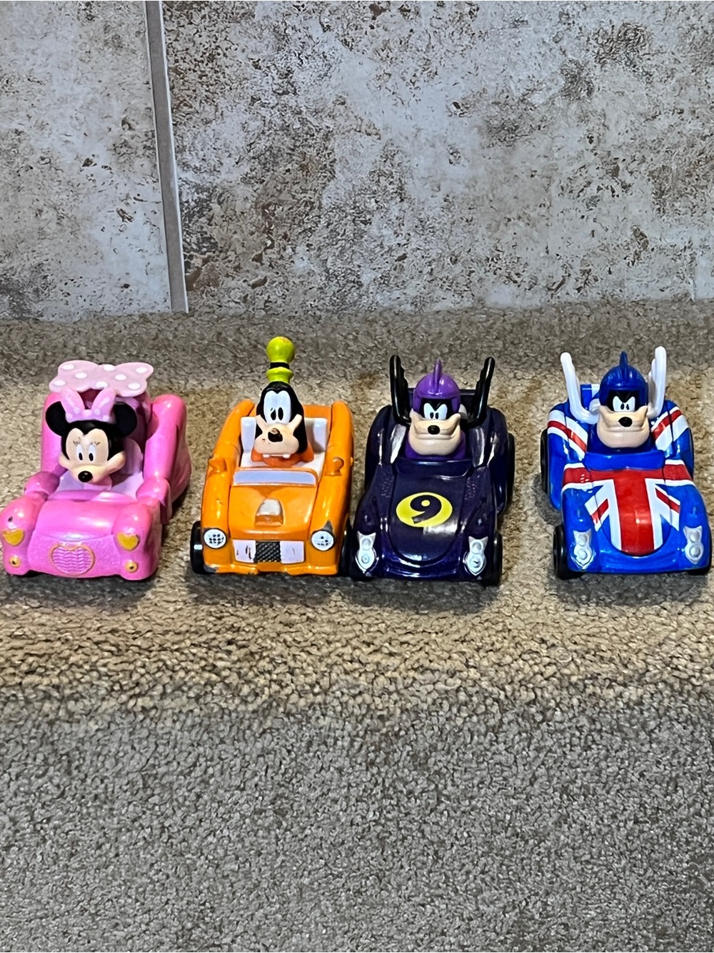 Disney Roadster Racers Die cast metal Goofy & Minnie & Pete Hot Rod Lot Of 4